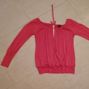 bebe Pink L Adjustable V Neck Long Sleeve Top